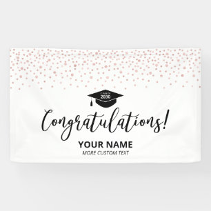 Roze Goud Zwarte Confetti Felicitaties Afstuderen Spandoek