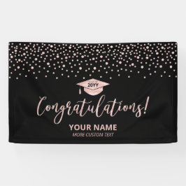 Roze Goud Zwarte Confetti Felicitaties Afstuderen Spandoek