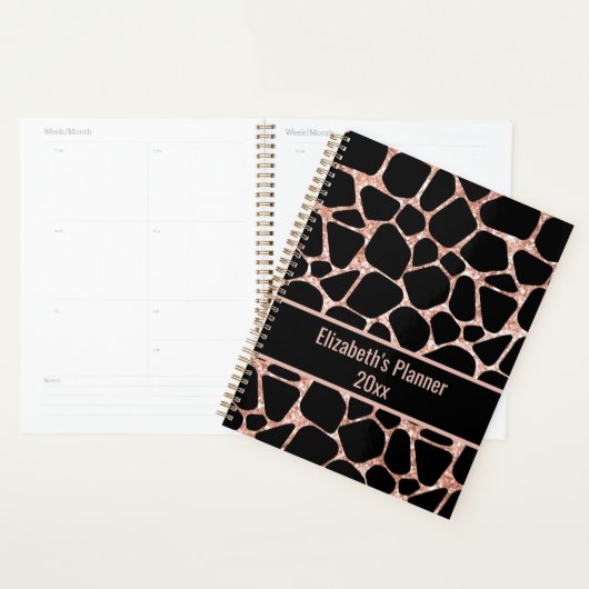 Roze Goud & Zwarte Dierenprint Persoonlijk Geschen Planner (Display)