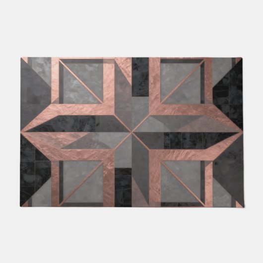 Roze Goud Zwarte Geometrische Marmer Deurmat (Voorkant)