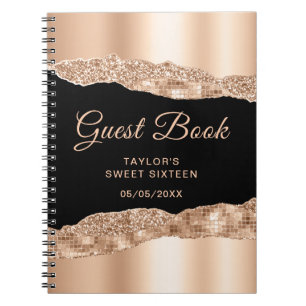 Roze Goud Zwarte Glam Traan Sweet Sixteen Gastboek Notitieboek