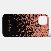 Roze Goud Zwarte Glitters Initiaal Naam Case-Mate iPhone Case (Achterkant (horizontaal))