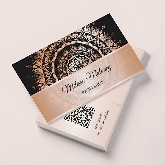 Roze Goud Zwarte Mandala QR Code Visitekaartje