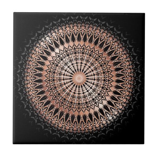 Roze Goud Zwarte Mandala Tegeltje (Voorkant)