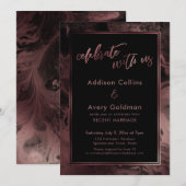 Roze Goud & Zwarte Marmer Vier Ons Feest Kaart (Voorkant / Achterkant)