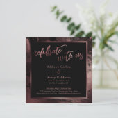 Roze Goud & Zwarte Marmer Vier Ons Feest Kaart (Staand voorkant)