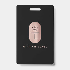 Roze Goud & Zwarte Monogram Moderne Minimalist  Badge
