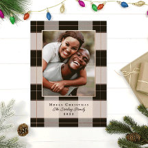 Roze Goud & Zwarte Plaid Folie Kerst Fotokaart