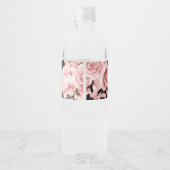 Roze Goud Zwarte Sweet 16 Glitter Confetti Bloem Waterfles Etiket (Achterkant)