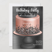 ROZE GOUD ZWARTE ZWARTE TAART VERJAARDAGSUITNODIGI KAART (Voorkant)