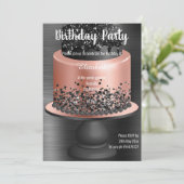 ROZE GOUD ZWARTE ZWARTE TAART VERJAARDAGSUITNODIGI KAART (Staand voorkant)