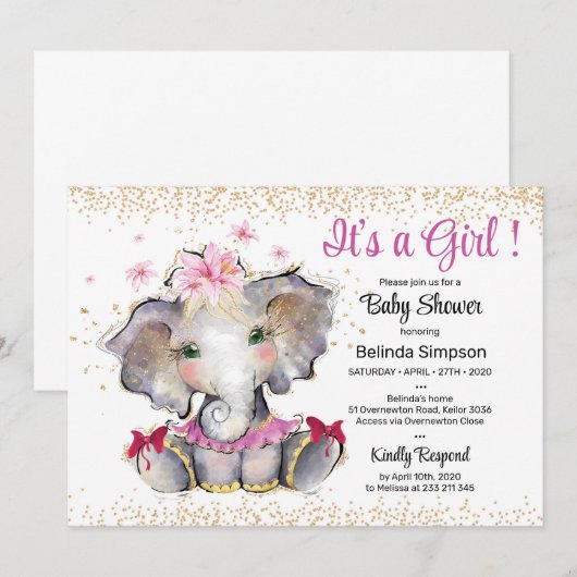 Roze goudBaby shower Uitnodiging Baby (Voorkant / Achterkant)