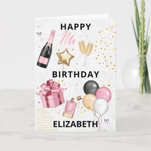 Roze goudballonnen Happy Birthday Holiday Kaart (Voorkant)