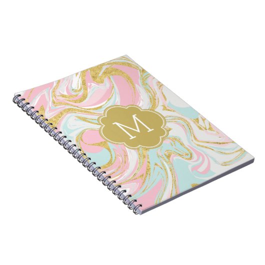 Roze goudblauwe inktmarmer notitieboek (Rechterzijde)