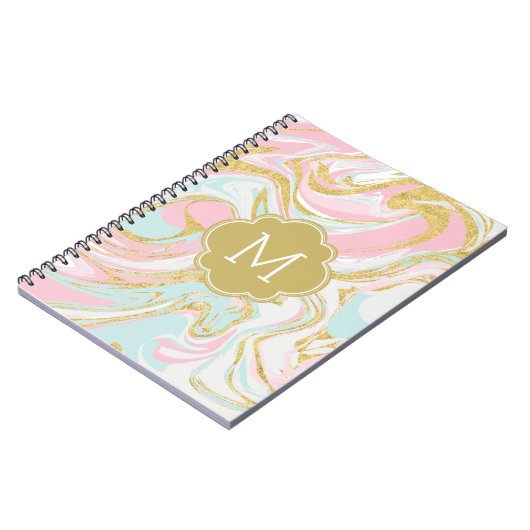 Roze goudblauwe inktmarmer notitieboek (Linkerzijde)