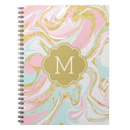 Roze goudblauwe inktmarmer notitieboek (Voorkant)