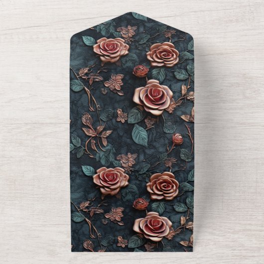  Roze Goudblauwe Rozen All In One Uitnodiging (Buitenkant)