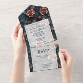  Roze Goudblauwe Rozen All In One Uitnodiging (Afscheurbaar)