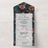  Roze Goudblauwe Rozen All In One Uitnodiging (Binnen)