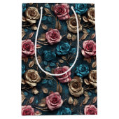 Roze Goudblauwe Rozen Medium Cadeauzakje (Voorkant)