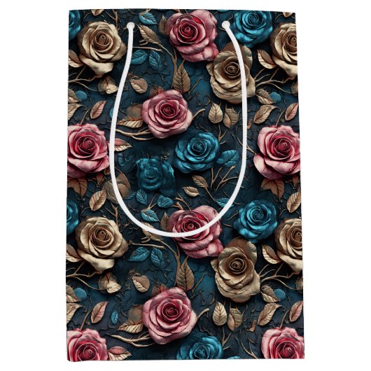  Roze Goudblauwe Rozen Medium Cadeauzakje (Voorkant)