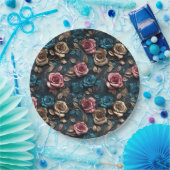 Roze Goudblauwe Rozen Papieren Bordje (Feest)