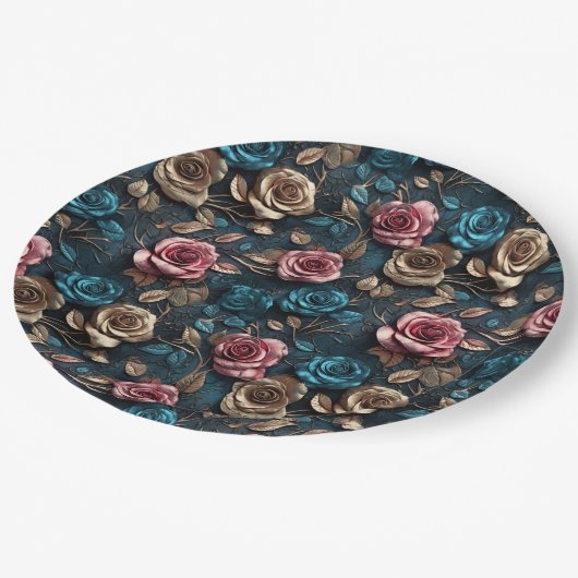  Roze Goudblauwe Rozen Papieren Bordje (Gekanteld)
