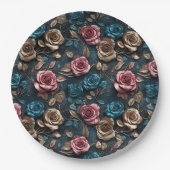Roze Goudblauwe Rozen Papieren Bordje (Voorkant)