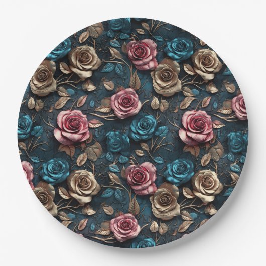 Roze Goudblauwe Rozen Papieren Bordje (Voorkant)