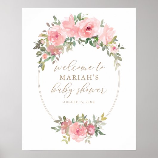 Roze goudbloem Baby shower Welkomstteken Poster (Voorkant)