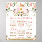 Roze goudbloem Giraffe 1e verjaardag Mijlsteen Poster (Voorkant)