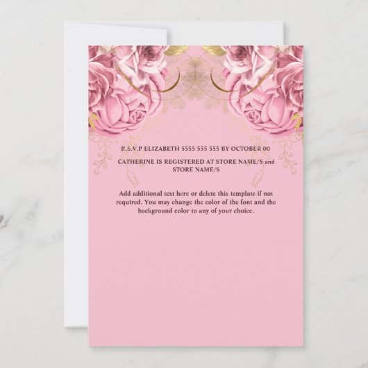 Roze goudbloem roos tropische partij kaart (Achterkant)