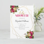 Roze goudbloemen Baby shower Kaart (Staand voorkant)