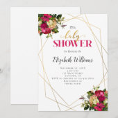 Roze goudbloemen Baby shower Kaart (Voorkant / Achterkant)