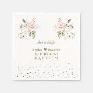 Roze goudbloemen Meisjes Twins 1st Birthday Baptis Servet