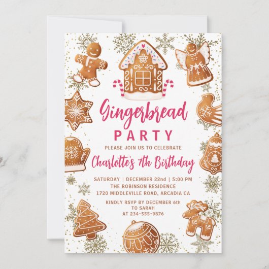 Roze goudbrood Koekjeskoekjes Versirend Birthday Kaart (Voorkant)