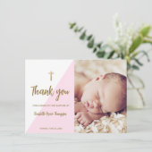 Roze goudbruin, aangepast babymeisje bedankkaart (Staand voorkant)