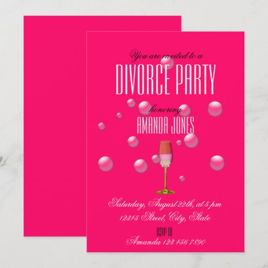 Roze goudchampagne echtscheidingsfeest girale uitn kaart (Voorkant / Achterkant)