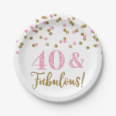 Roze goudConfetti 40 en Fabulous Birthday Papieren Bordje (Voorkant)