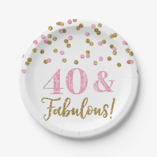 Roze goudConfetti 40 en Fabulous Birthday Papieren Bordje (Voorkant)