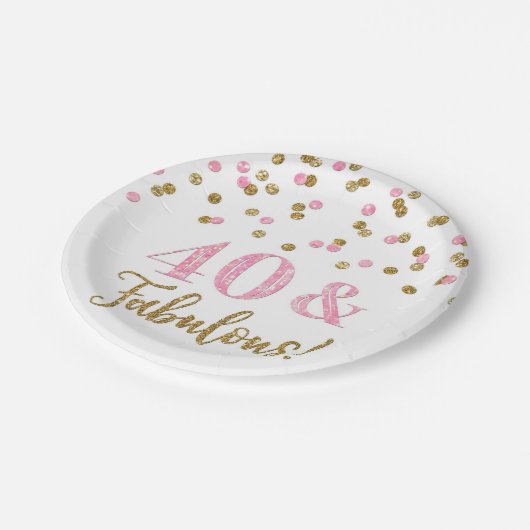 Roze goudConfetti 40 en Fabulous Birthday Papieren Bordje (Gekanteld)