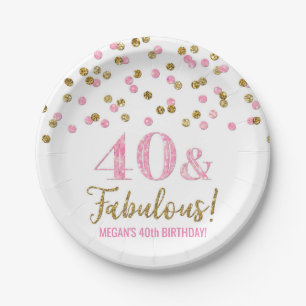 Roze goudConfetti 40 en Fabulous Birthday Papieren Bordje
