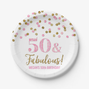 Roze goudConfetti 50 en Fabulous Birthday Papieren Bordje