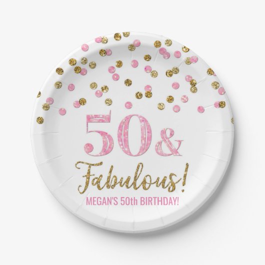 Roze goudConfetti 50 en Fabulous Birthday Papieren Bordje (Voorkant)