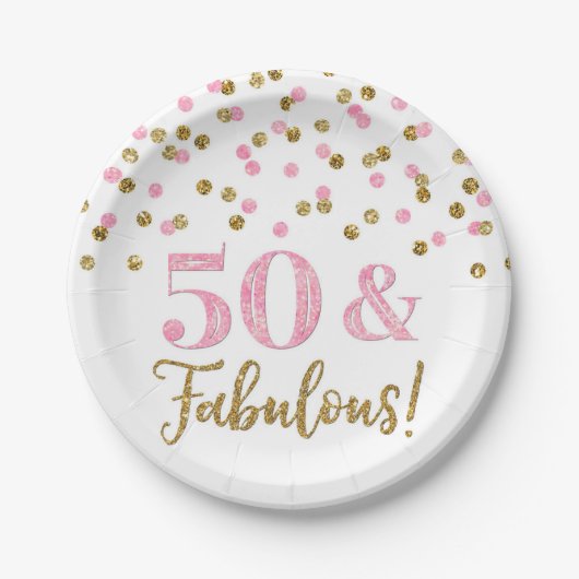 Roze goudConfetti 50 en Fabulous Birthday Papieren Bordje (Voorkant)