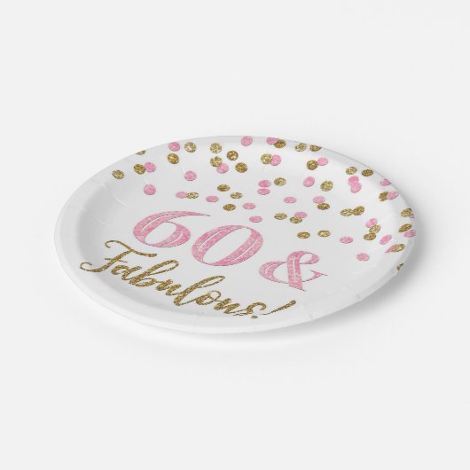 Roze goudConfetti 60 en Fabulous Papieren Bordje (Gekanteld)