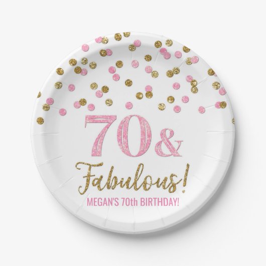 Roze goudConfetti 70 en Fabulous Birthday Papieren Bordje (Voorkant)