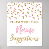 Roze goudConfetti Baby shower Naam Suggestie Poster (Voorkant)