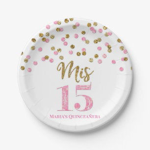 Roze goudConfetti Mis 15 Quinceanera Papieren Bordje