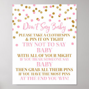 Roze goudConfetti Zeg niet dat je een Baby-spelcod Poster